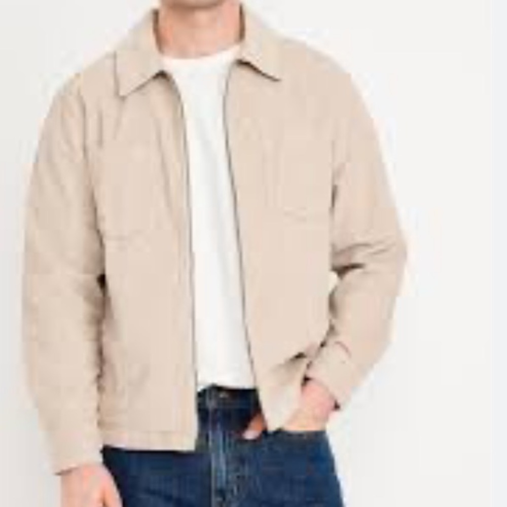 Old Navy Mens Loose Fit Corduroy Zip Shirt in Stone 🆕